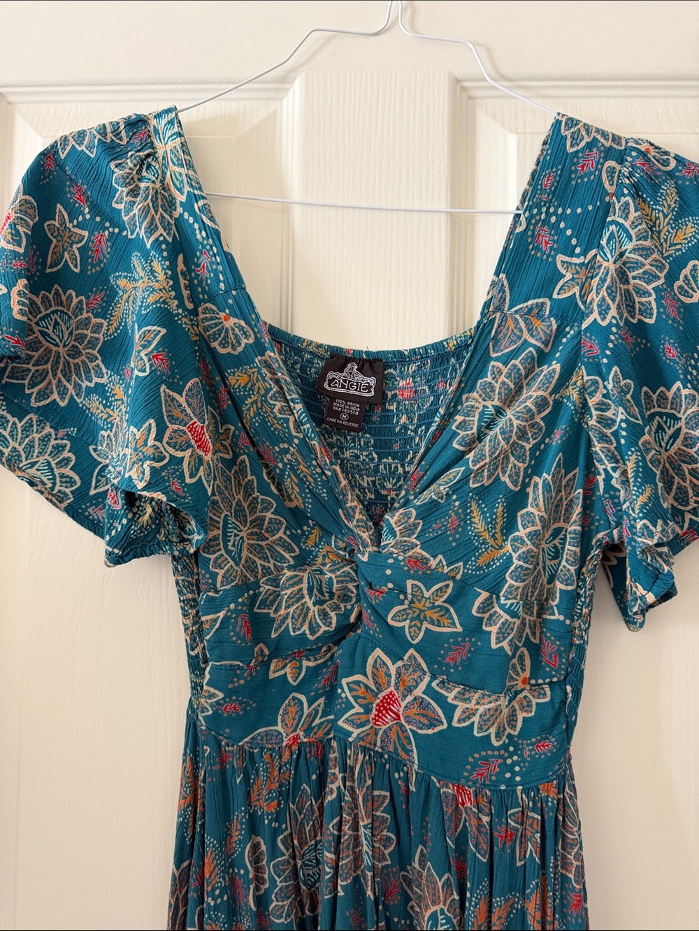 Angie Teal Floral V-Neck Midi Dress